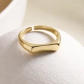 Anello aperto minimalista placcato oro 18K con superficie rettangolare lucidata a specchio - Aperto Regolabile / Stile Geometrico Dorato (14555)