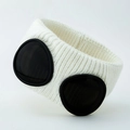 White ribbed knit headband with integrated black goggle lenses in minimalist style - White
