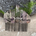 Handmade amethyst hair comb with silver crescent moon and star on black metal pins - Light Purple Crystal Black Wire Silver Moon