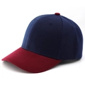Detail of two-tone baseball cap in navy and burgundy with classic six-panel stitching - Wine Red Brim Navy Blue