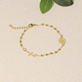 Golden stainless steel beaded bracelet featuring Virgin Mary medal and cross charm - Gold Maria
