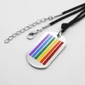 Rainbow striped stainless steel dog tag necklace with adjustable black wax cord - Silver Steel Color with 60cm Black Cord