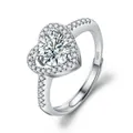 Luxury S925 sterling silver heart-shaped halo moissanite ring with side accent diamonds - Luxury Heart Halo 1ct / Adjustable Open