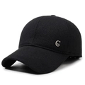 Schwarze Winter-Baseballkappe für Herren mit Plüschfutter und silbernem Metalldetail - Verstellbar / Schwarz