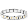 Pulsera de dijes italiana de acero inoxidable pulido con detalles de cruces doradas - Cruz Amarilla 18 Eslabones