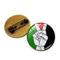 Palestine flag crystal glass brooch badge featuring a white victory V-gesture symbol - Antique Bronze-11 (V Hand)