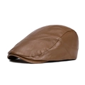 Coppola classica in pelle PU marrone con trama litchi e cuciture a pannelli - Regolabile / Cachi