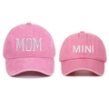 Pink washed cotton baseball cap set with white MOM and MINI embroidery for mother and child - One Size / Pink