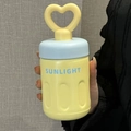 Yellow stainless steel vacuum bottle with blue lid and heart-shaped handle strap - 500ml / Yellow - Silk Screen Print