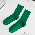 Vibrant green mid-calf ribbed cotton socks with elastic cuffs and minimalist style - One Size / Dark Green