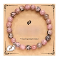 Pink and black stone bead bracelet with silver baby feet charm for new mom gift - Rhodochrosite Baby Feet Bracelet