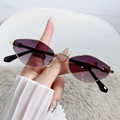 Retro geometric cat-eye metal sunglasses with gold frames and purple gradient lenses - Gold Frame Double Grey Lens