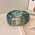 Irregular blue-gray marble resin bangle with a wide minimalist transparent design - Inner Diameter 67.2mm / Weight 67g / Cyan Marble