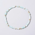 Elastic beaded bracelet with faceted blue and white natural stones and gold accents - Amazonite / Light Blue