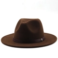 Close-up of deep brown wool fedora hat with a leather band and vintage metal buckle - M (56-58cm) / Coffee