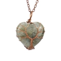 Detail of tree of life wire-wrapped heart labradorite gemstone necklace pendant - Antique Copper + Labradorite