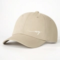 Adjustable khaki baseball cap with white embroidered script letters and curved brim - One Size / Light Khaki