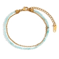 Double-layered 18K gold plated anklet with light blue amazonite beads on a white background - Amazonite Double Layer Anklet