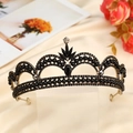 Baroque luxury bridal crown with black beads and rhinestones on metal base - No.5 Antique Gold (Black Stone)