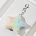 Portachiavi a stella di peluche arcobaleno sfumato con morbida pelliccia e chiusura - Forma di Stella / Stella Arcobaleno