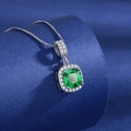 Silver plated necklace featuring square green emerald gemstone with halo diamond border - Green Diamond Xl-82 [comes With Box And Chain]