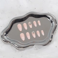 Rosa Mandel-Kunstnägel mit silbernen Schleifen-Strasssteinen auf Perlspitze - Gradient Nude Pink Schleife Strass Stil (D-158) / Kleber-Typ