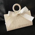 Beige triangular wedding favor box with wooden ring handle and cream ribbon bow - Beige Box+Creamy White Ribbon / Small Size (do Not Use Wooden Rings)