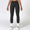 High-waisted tummy control yoga leggings in deep black matte finish for women - S / Premium Black