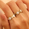 Golden geometric heart enamel rings in white and dark gray for women stacked set - Round Irregular Color Match Set of 2