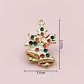 Christmas gold alloy bell charm with red and green enamel dots for DIY jewelry making - 2885 Bell Holly Leaf