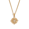 Vintage 18K gold plated necklace with a crystal-encrusted heart coin pendant - Heart (Curb Chain Round Tarot Rhinestone-Gold-Heart)