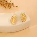 Artistic gold-colored irregular spiral earrings with a minimalist metal textured finish - E6204-10-Spiral Oval