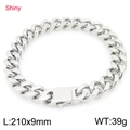 Polished silver stainless steel Cuban link bracelet, 9mm width and 210mm length - Polished Silver (KB203147-Z)