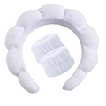White microfiber sponge headband and matching wristbands set for skincare routine - 3pcs Set (Headband + Wristbands) / White