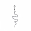 Macro shot of silver S925 snake belly ring set with shiny cubic zirconia stones - Style 33-S925 Silver Snake Full Diamond