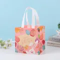 Pink Happy Easter gift bag featuring cartoon bunnies and colorful eggs with white handles - CBD07-Horizontal