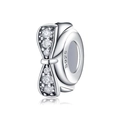 S925 sterling silver bow charm bead with clear cubic zirconia for DIY bracelets - Bowknot/White Zirconia
