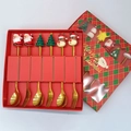 6-piece gold Christmas cutlery set with Santa and reindeer figures in a red gift box - Gold - Figure C Spoon & Fork 6pcs Xmas Red Box