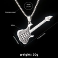 Polished silver guitar pendant necklace in stainless steel with long box chain link - Guitar No.9 + 70cm Steel Chain