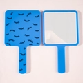 Blue square handheld makeup mirrors with eyelash pattern and glass surface - Sapphire Blue