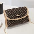 Women's vintage crossbody chain bag in brown floral pattern with gold floral clasp - Apricot