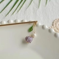 Elegant wood hair pin with purple lily of the valley glass beads and white pearl accent - Purple Bud (Metal)