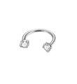 Macro shot of silver titanium horseshoe piercing ring with square-cut cubic zirconia - 1.2*10mm / Steel + White Zirconia