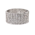 Brazalete elástico ancho con múltiples filas de circonitas y acabado plateado brillante - Pulsera De Oro Blanco