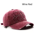 Distressed burgundy baseball cap with New York patch and adjustable strap back - Adjustable / Burgundy