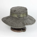 Detail of vintage sun hat featuring breathable mesh vents and washed texture on wood stand - Adjustable / Army Green