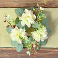Artificial dahlia wreath with cream pink petals and green foliage for table decor - Yellow with Pink Edges