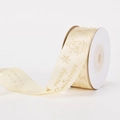 Creamy white Christmas satin ribbon roll with gold foil tree and snowflake prints - Beige Ribbon with Gold Stamping Christmas Design (9m)