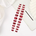 Short square burgundy press-on nails with heart and cupid motifs on white satin - Q009 Red Heart Cherry