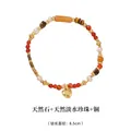 Handmade beaded bracelet with red natural stones, white pearls and gold heart charm - Natural Stone Freshwater Pearl Heart Bracelet XL-923-1
